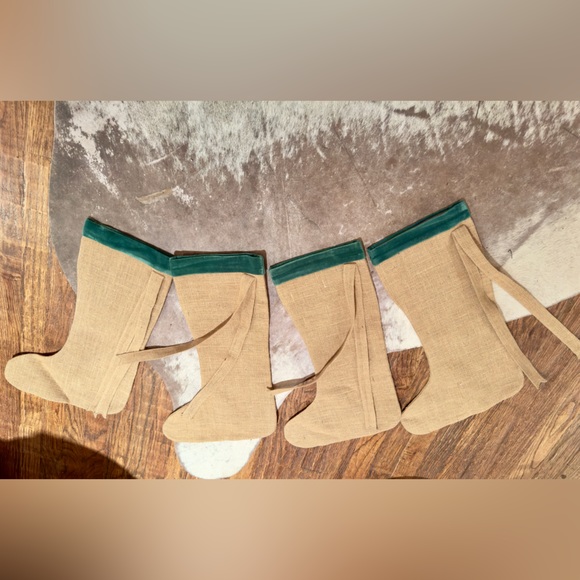 WISTERIA Jute & Green Velvet Embroidered Pinecone Christmas Stockings Set of 6 - Picture 15 of 17